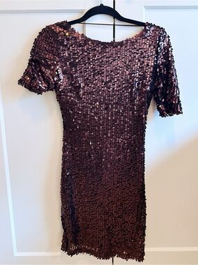 Vintage party dress- chestnut brown sequin glory